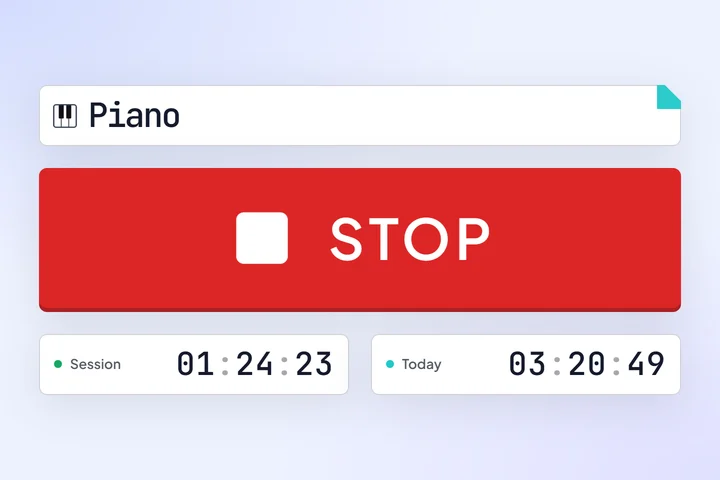 A running Piano session with the Stop button and the session and today timers